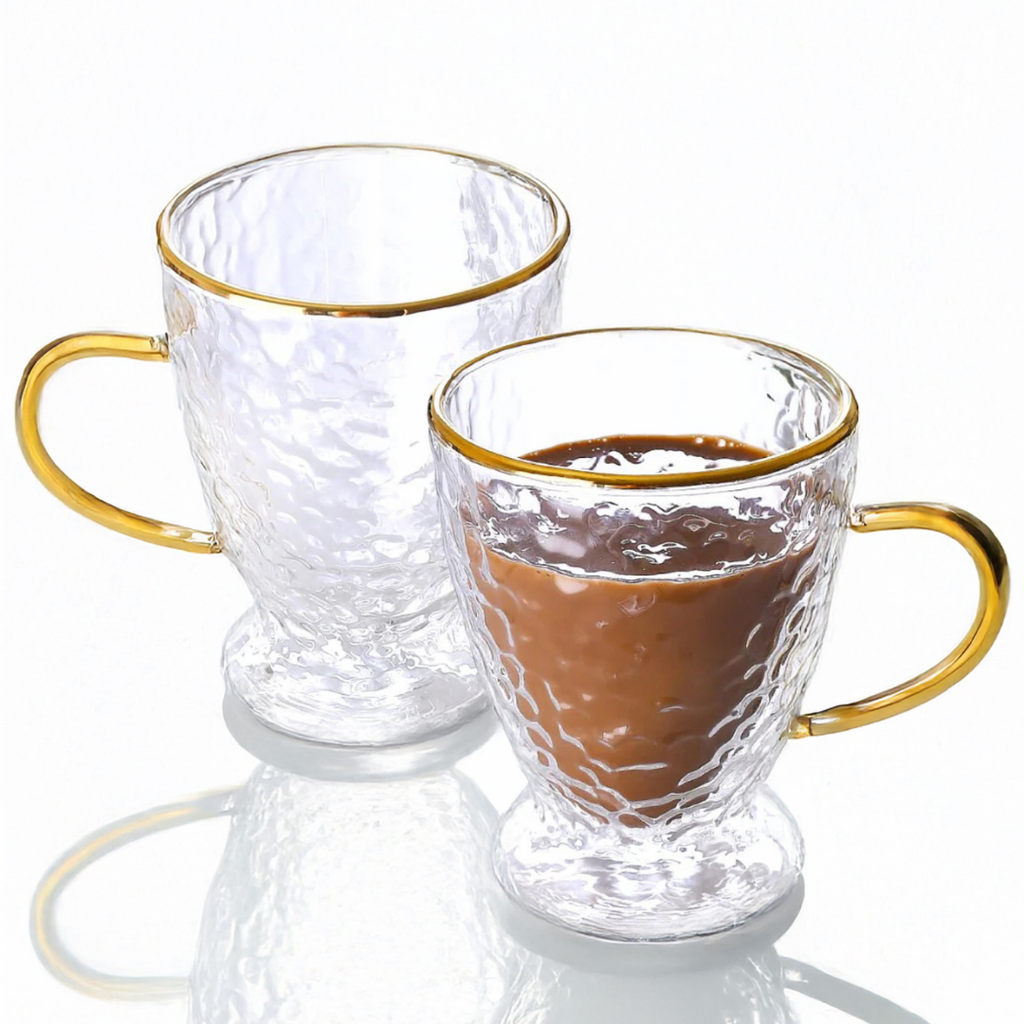 Hammered Double Wall Glass Coffee Cups-0