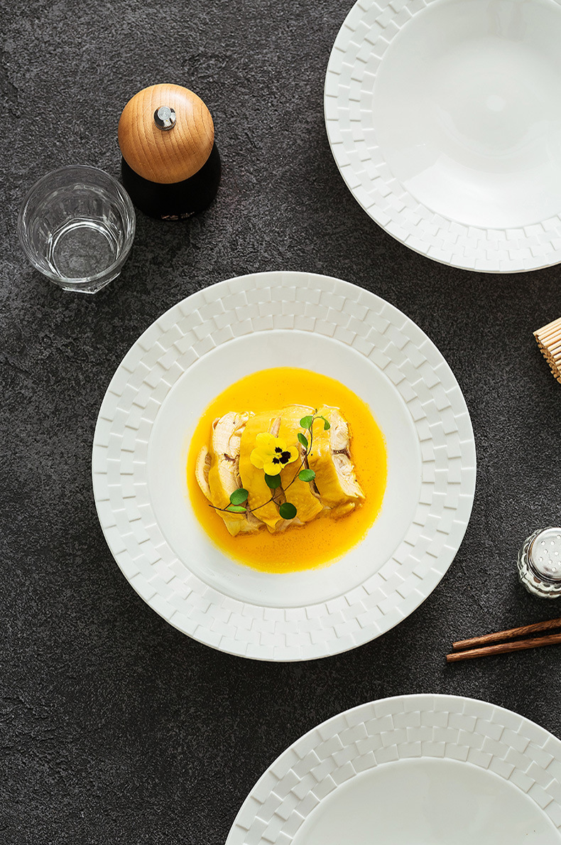 Embossed Weave-Texture Shallow Plate — Modern Fine Dining Presentation-4