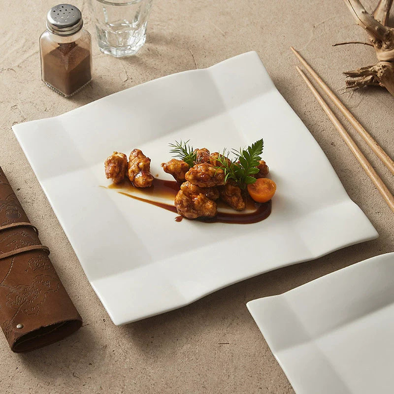 Origami-Inspired Square Ceramic Plate — Sculptural Fine Dining Tableware-0