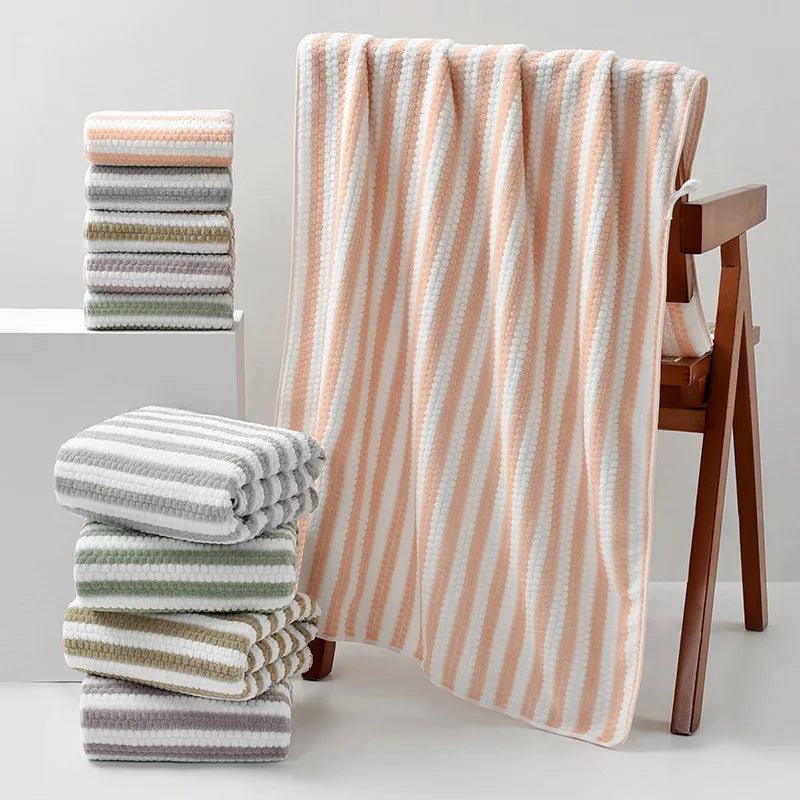 Striped Coral Fleece Towel Set | Curator Design