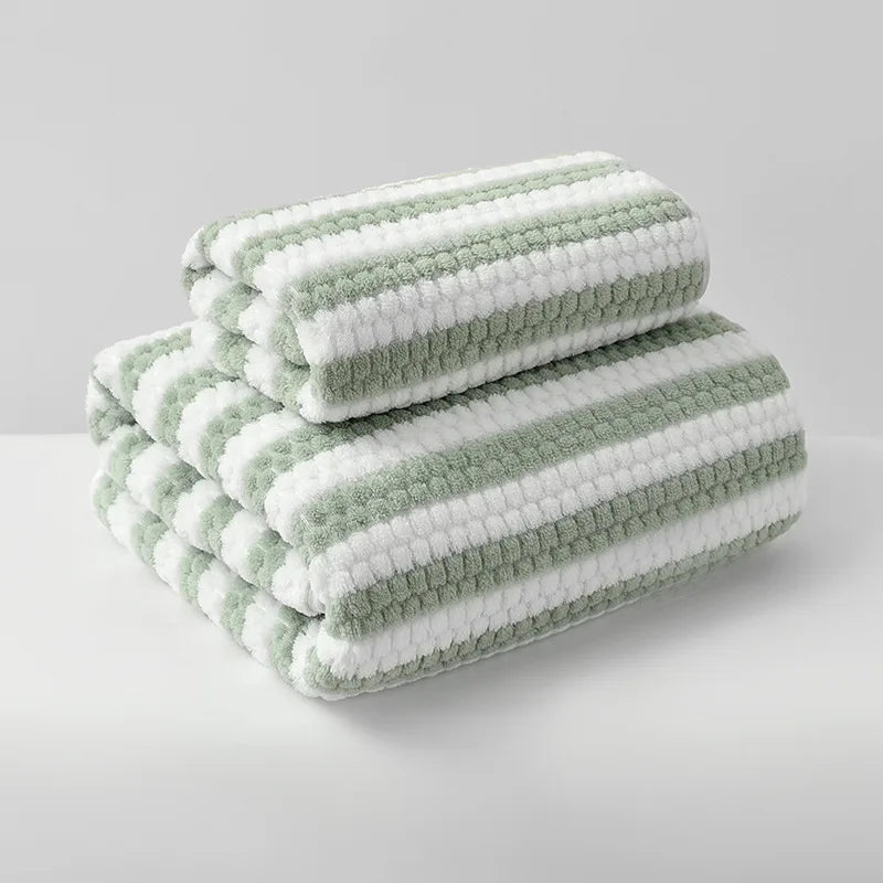 Striped Coral Fleece Towel Set | Curator Design