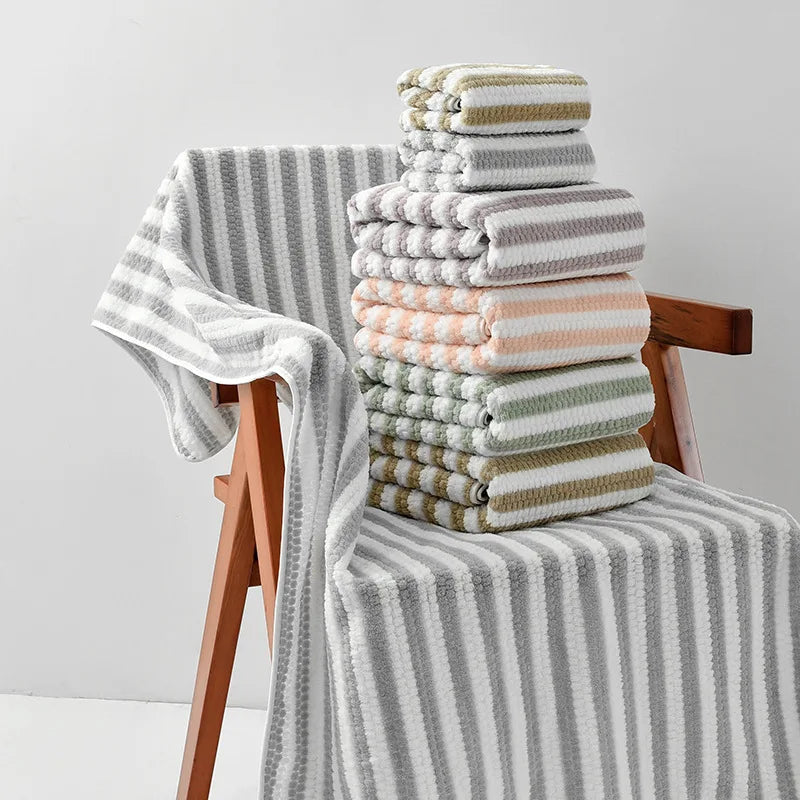 Striped Coral Fleece Towel Set | Curator Design