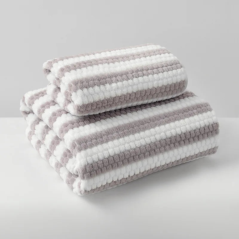 Striped Coral Fleece Towel Set | Curator Design