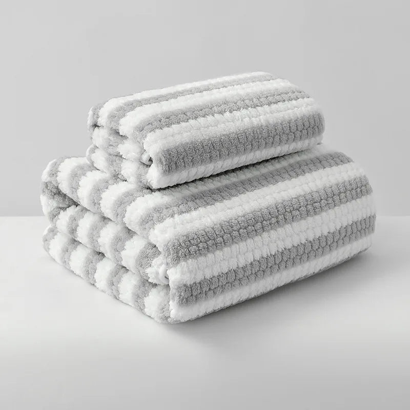 Striped Coral Fleece Towel Set | Curator Design