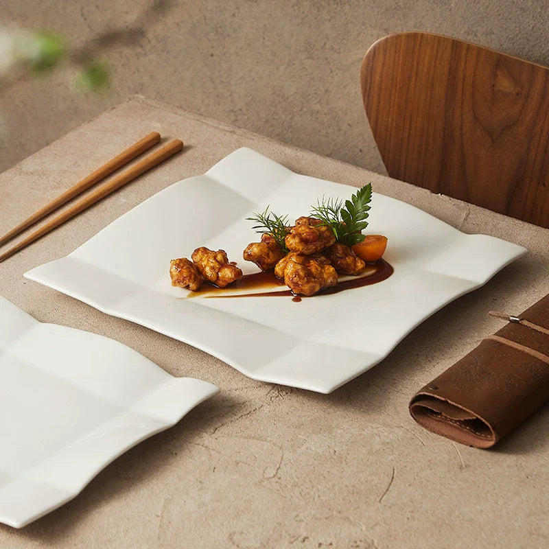 Origami-Inspired Square Ceramic Plate — Sculptural Fine Dining Tableware-1