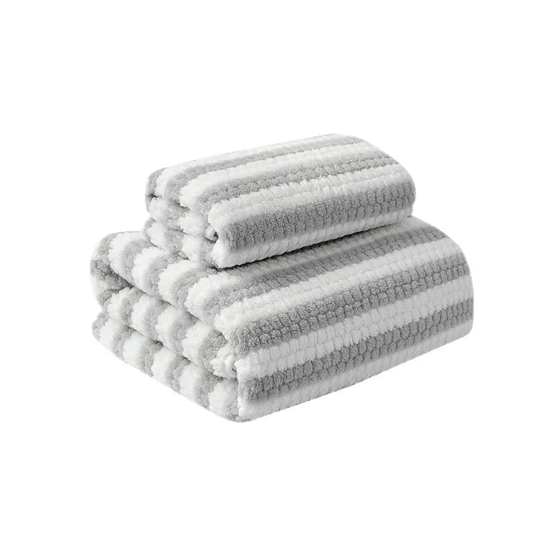 Striped Coral Fleece Towel Set | Curator Design