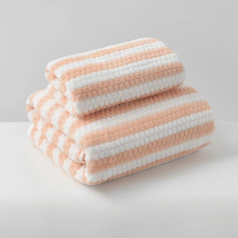 Striped Coral Fleece Towel Set | Curator Design