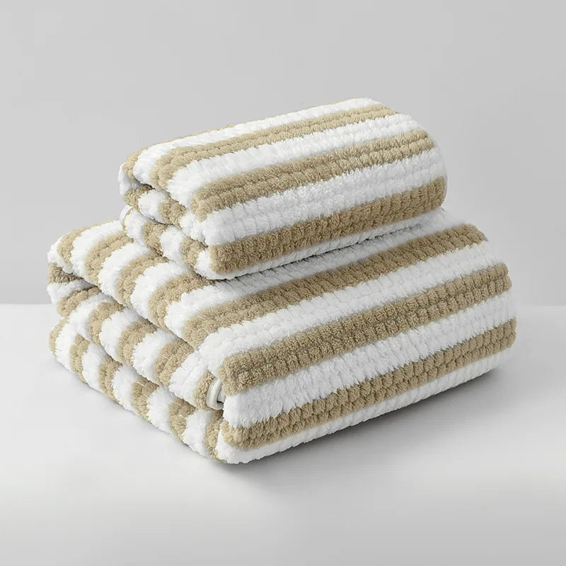 Striped Coral Fleece Towel Set | Curator Design