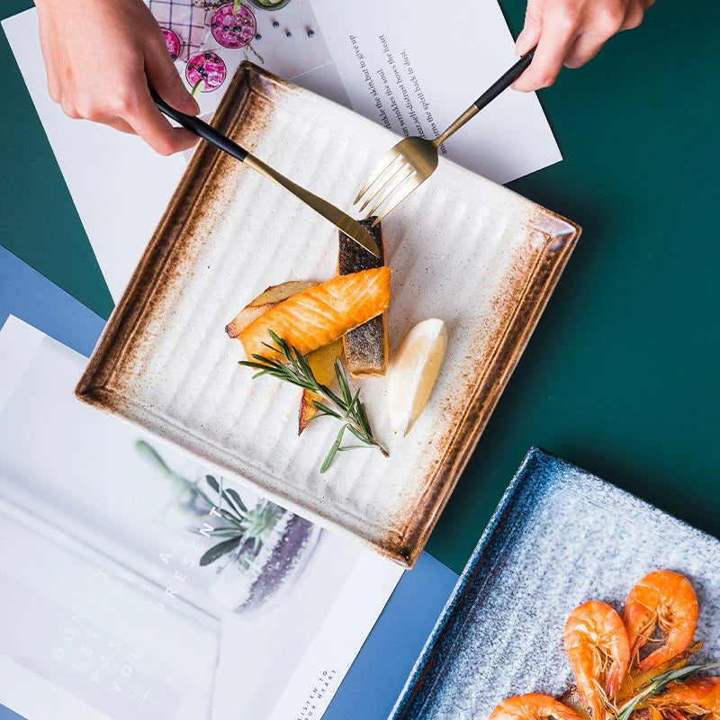 Textured Square Presentation Plate — Modern Fine Dining Statement Piece-0